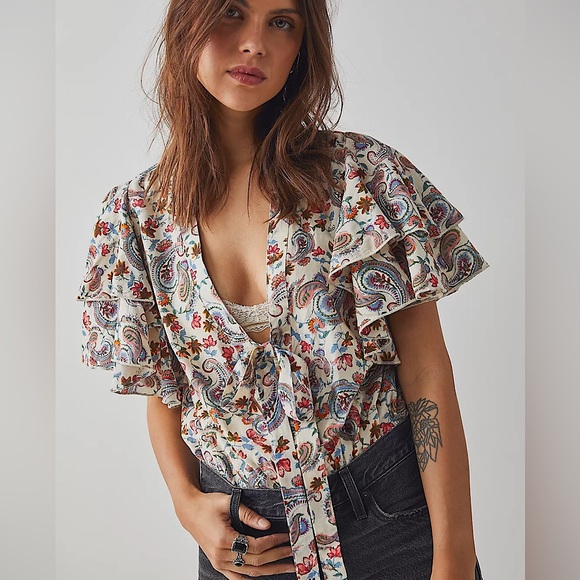 NEW Free People Call Me Later Printed Bodysuit In - Picture 2 of 11